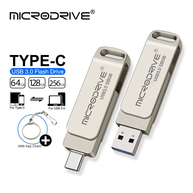 New 2 in1 OTG 128GB Metal USB Disks USB 3.0 Type-C 64GB USB Flash Drives Memory Flash Disks Data Storage