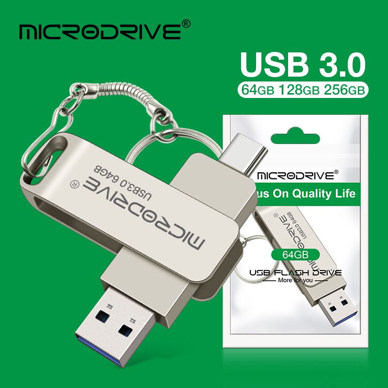New 2 in1 OTG 128GB Metal USB Disks USB 3.0 Type-C 64GB USB Flash Drives Memory Flash Disks Data Storage