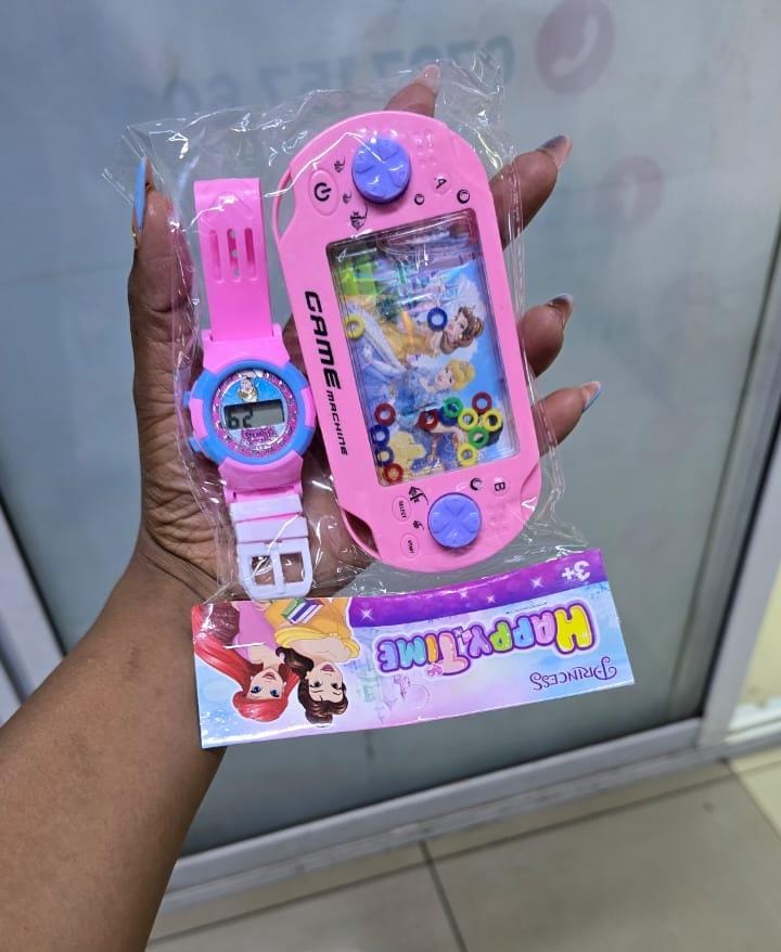 Baby girls ‼️‼️‼️2 in 1 combo princess cartoon Water game to😍y + watch😍Mini Handheld Nostalgic Children's Toy