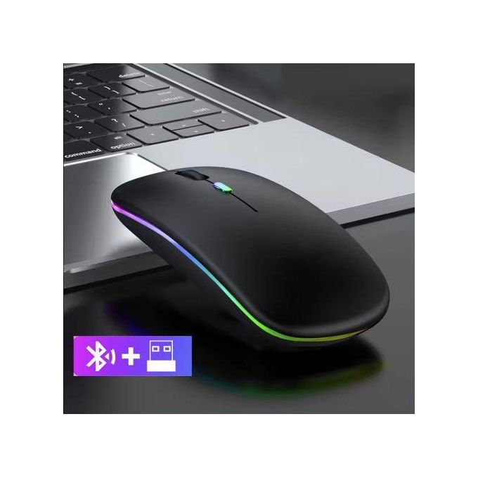 Wireless Rechargeable bluetooth Slim LED Silent Mouse 2.4G Portable Mobile Wireless Mouse Optical Office Mouse with USB Receiver, 3 Adjustable DPI for Laptop, Desktop and TVs -BLACK