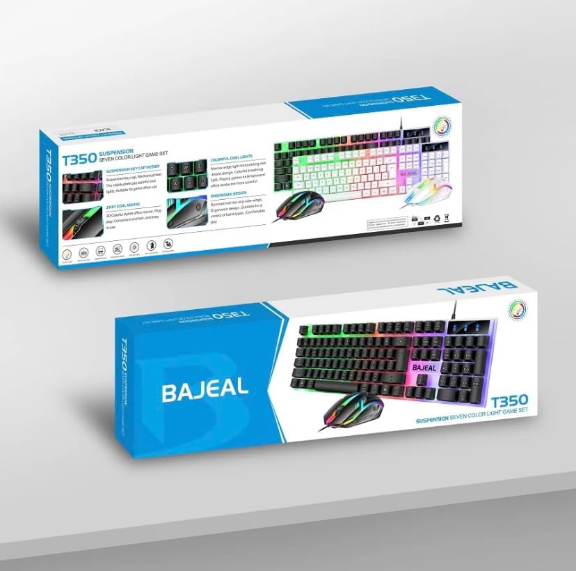 Gaming Keyboard and Mouse Combo with RGB Backlit Number Pad, USB Computer Gaming Keyboards for PC - White