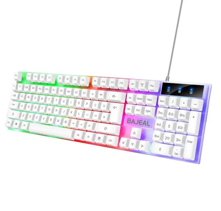 Gaming Keyboard and Mouse Combo with RGB Backlit Number Pad, USB Computer Gaming Keyboards for PC - White