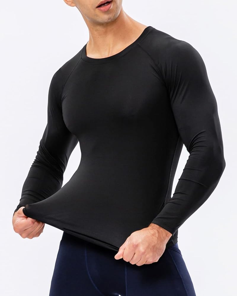 New Men Black Compression Tights Gym And Running Shirt Tights For Men and Women Long Sleeve Base Layer                                                                                                 .