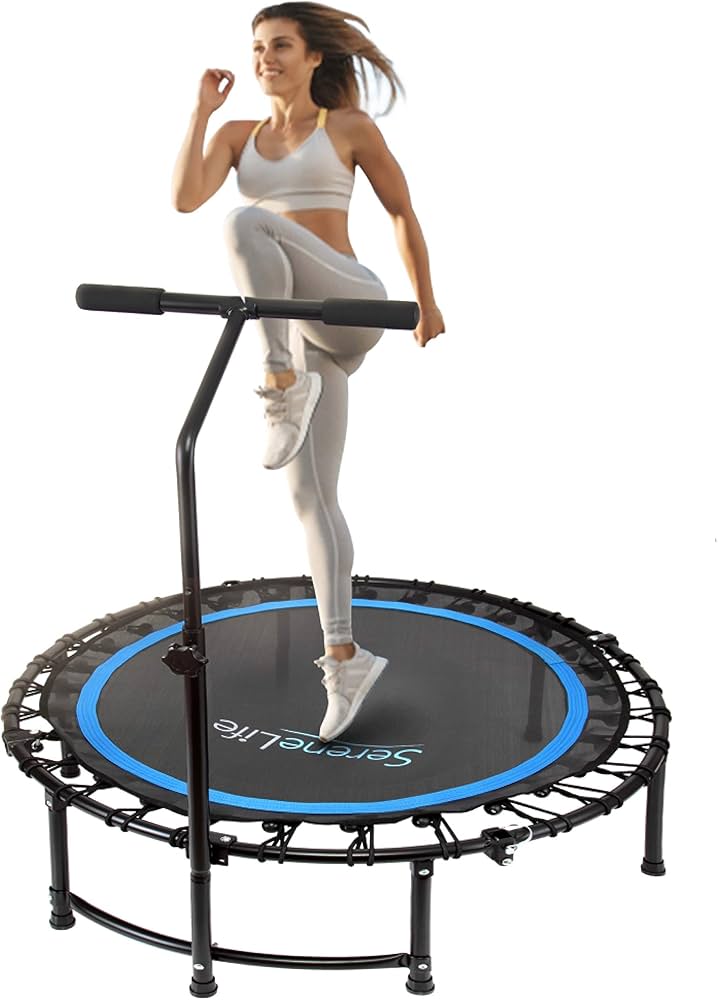 Foldable Fitness Trampoline With Powerful Adjustable Handle for Jumping and calories Burnout- Keep fit and have fun while at it