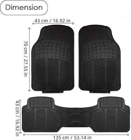 5 seater Car Floor Mats,/3 Piece Automotive Floor Mat Set,/Heavy Duty Rubber,/Universal Fit Full Set,/Weatherproof,/Trimmable For Most Cars,Universal 3 piece conjoined 5 seater/Sedan, SUV, Trucks