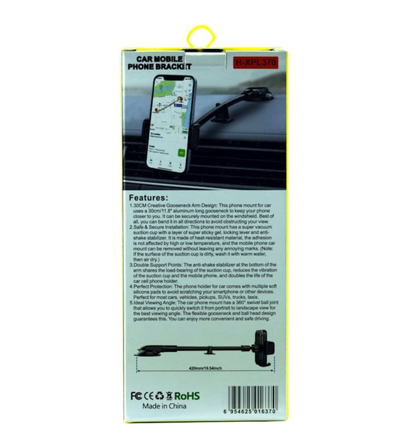 H-XPL370 Long Arm One-Touch Button Mobile Phone/Industrial-Strength Suction Cup Windshield Mobile Phone Holder/Gooseneck Long Arm Solid Car Truck Phone Mount Holder/HOSE H-XPL370 car MODULATOR.