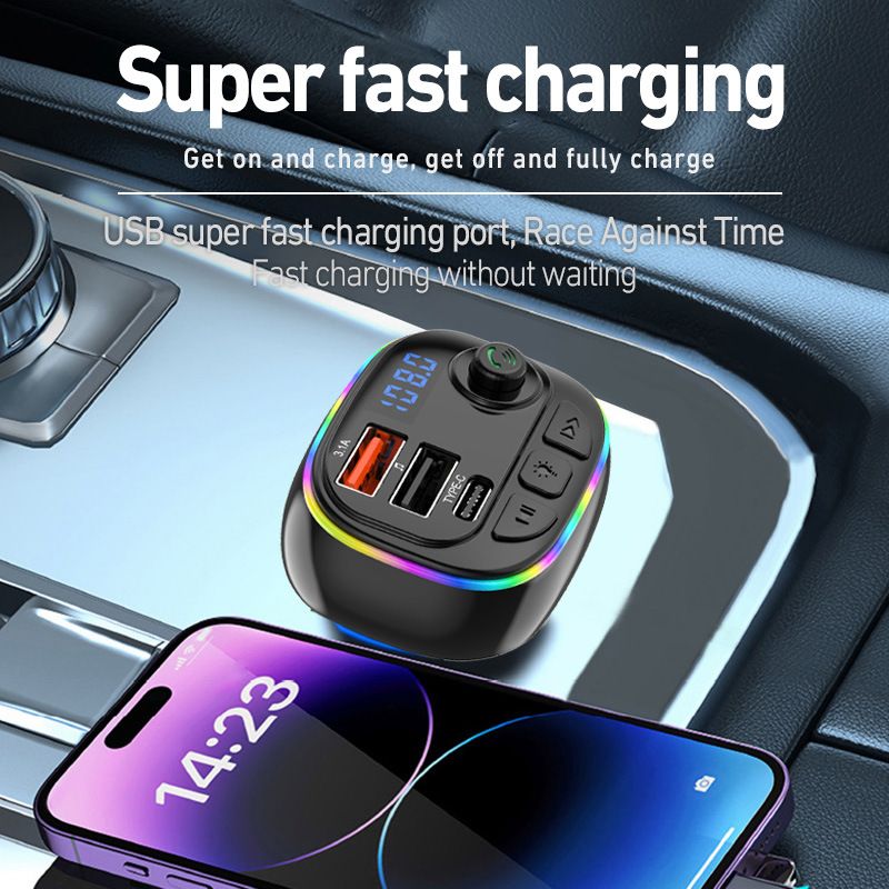 Type-C Dual USB 3.4A Fast Charger Car Radio Modulator MP3 Player FM Transmitter Handsfree Car MP3