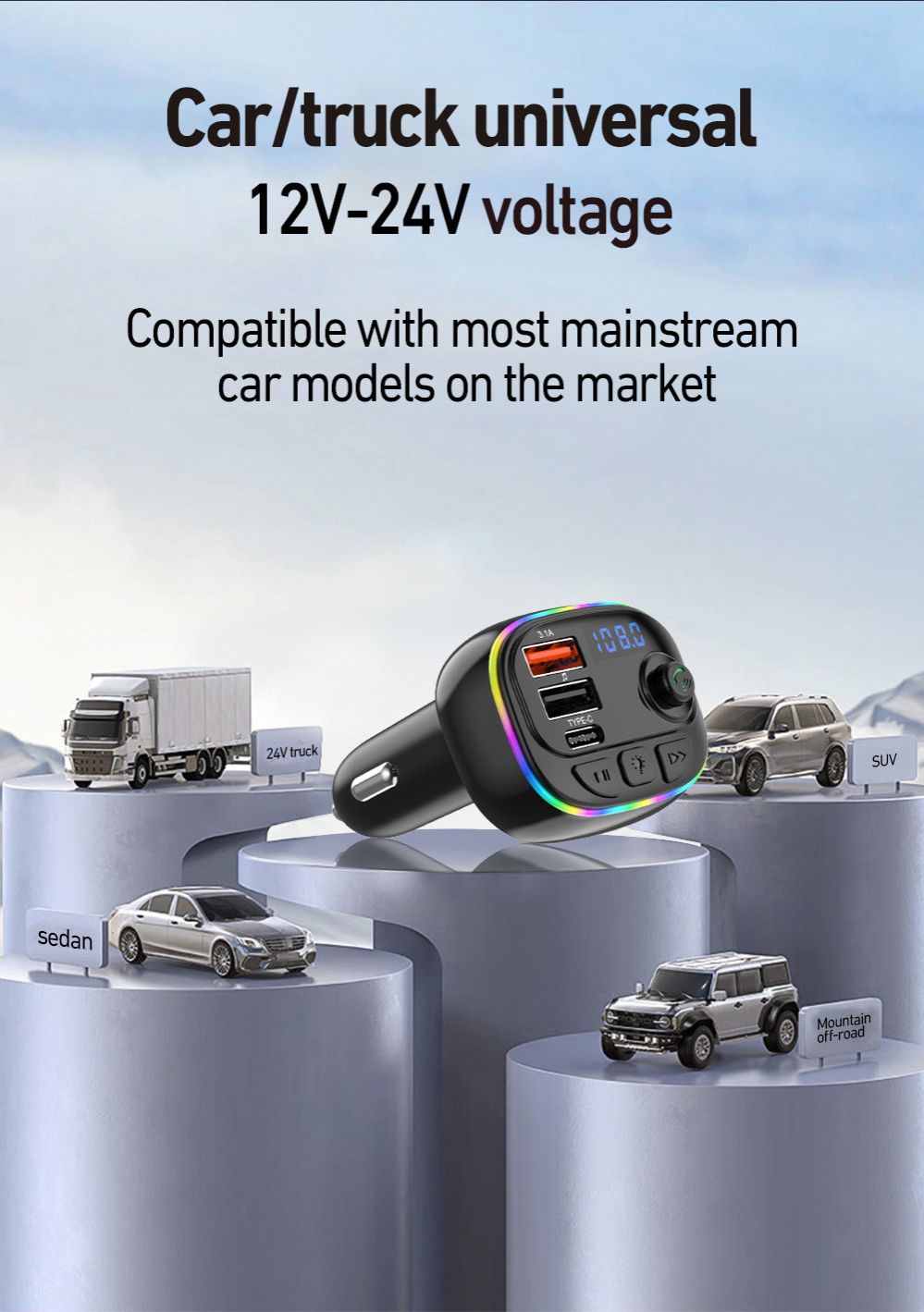 Type-C Dual USB 3.4A Fast Charger Car Radio Modulator MP3 Player FM Transmitter Handsfree Car MP3