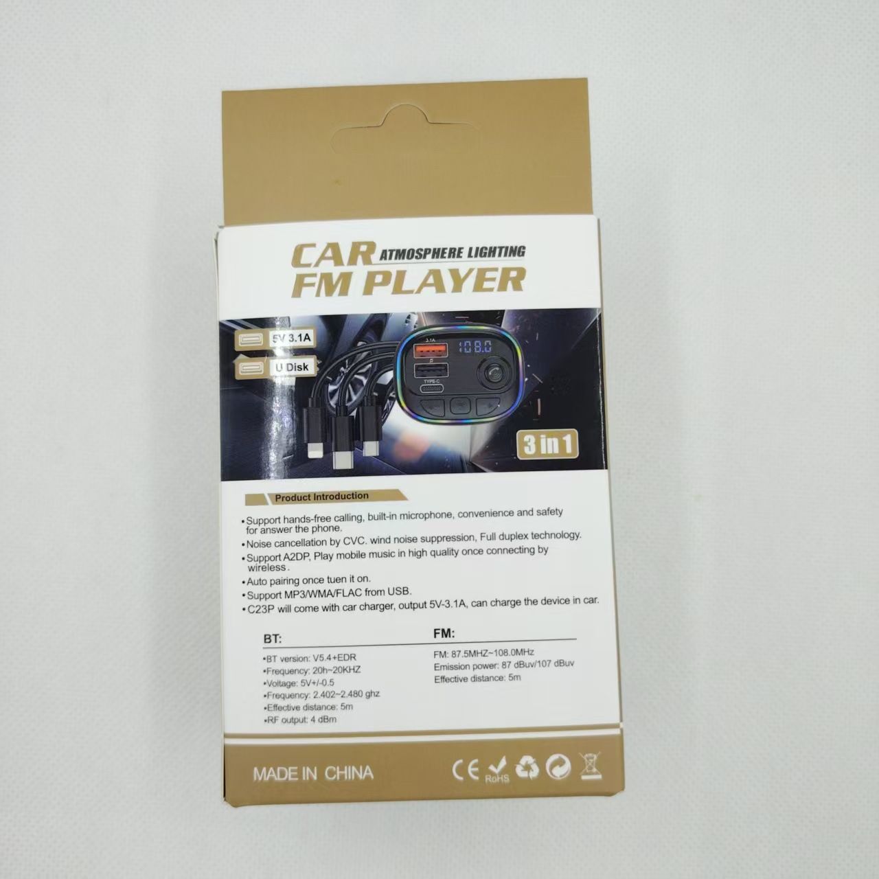 Type-C Dual USB 3.4A Fast Charger Car Radio Modulator MP3 Player FM Transmitter Handsfree Car MP3