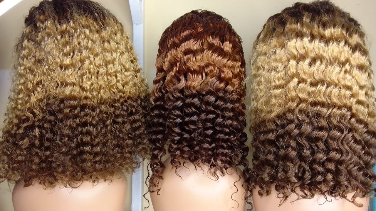 Color Deep Wave Curly ombre wig 10'12'14'