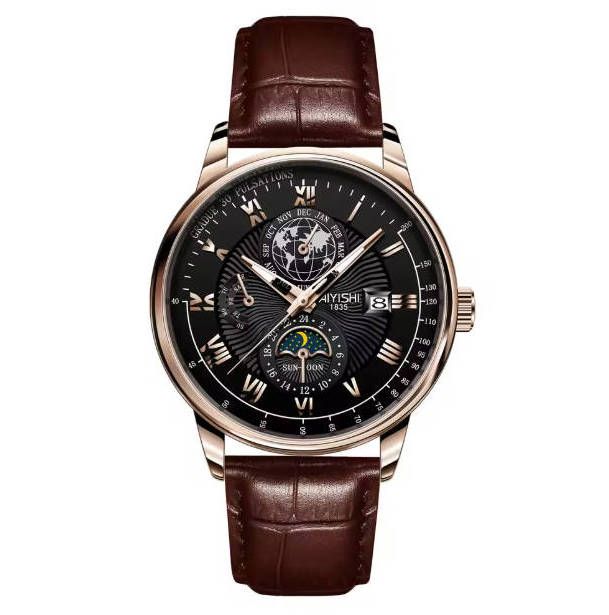 Men Watch Chronograph Moon Phase Pattern Luminous Men's Wristwatch PU  boy Quartz Watches Casual Clock  Fast delivery within 1-5 days
