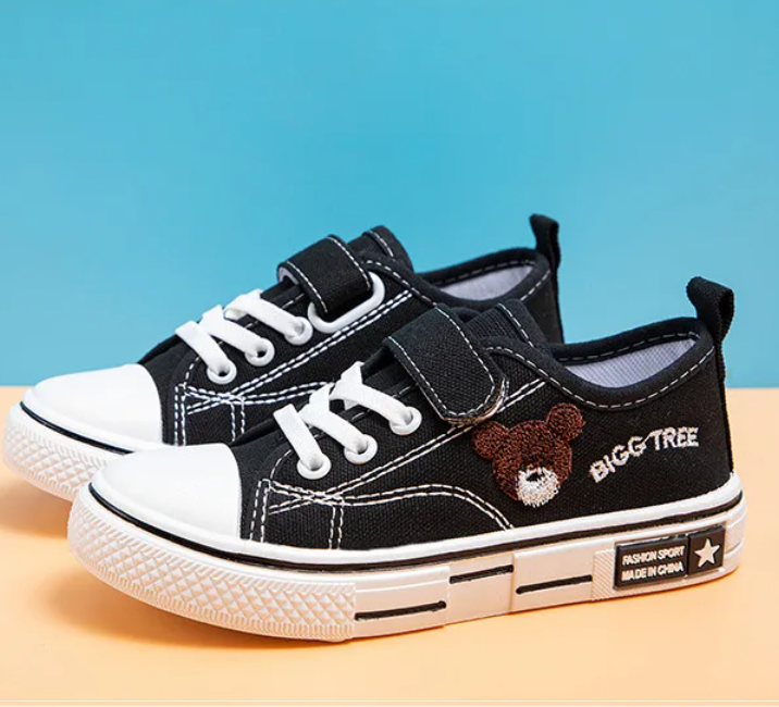 Children's Canvas Shoes Low Solid Soft Bottom Baby Casual Board Shoes Boys and Girls Breathable Cartoon Embroidery Canvas Shoes Kid Sneaker  Local fast delivery