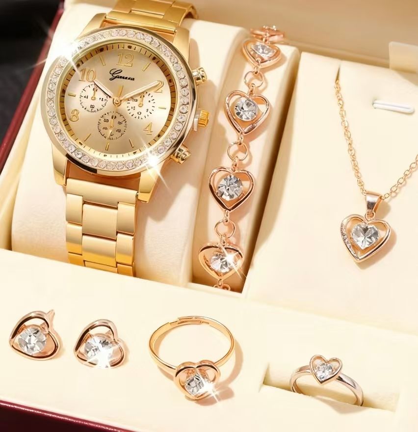 Women Quartz Watch Set Women Alloy Strap Watch Gift Rhinestone Watch Women watch Set Local fast delivery