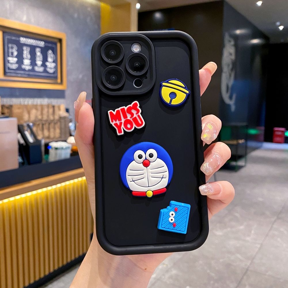 for iPhone 15 Pro Max 14 Plus 13 12 11 XR 8 7 SE 2022 XS Animation Cute Doraemo Full Protective Phone Case Anti Drop Cover