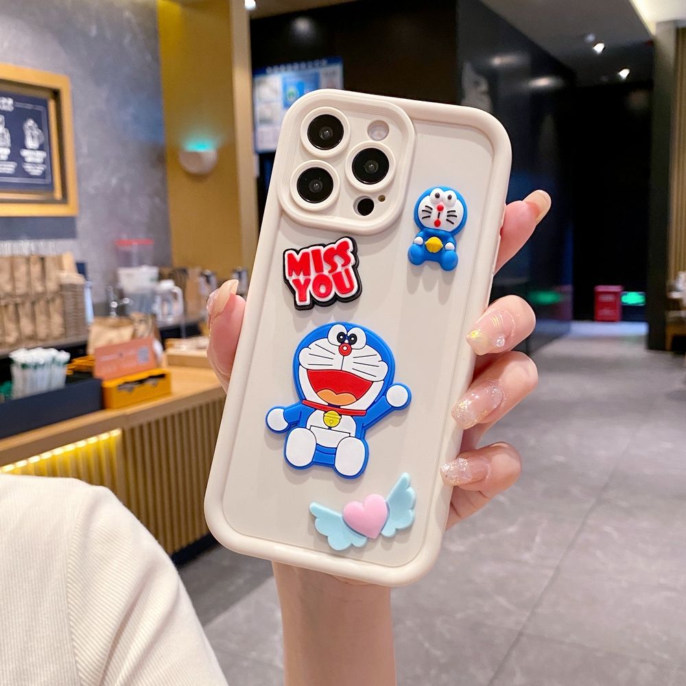 for iPhone 15 Pro Max 14 Plus 13 12 11 XR 8 7 SE 2022 XS Animation Cute Doraemo Full Protective Phone Case Anti Drop Cover