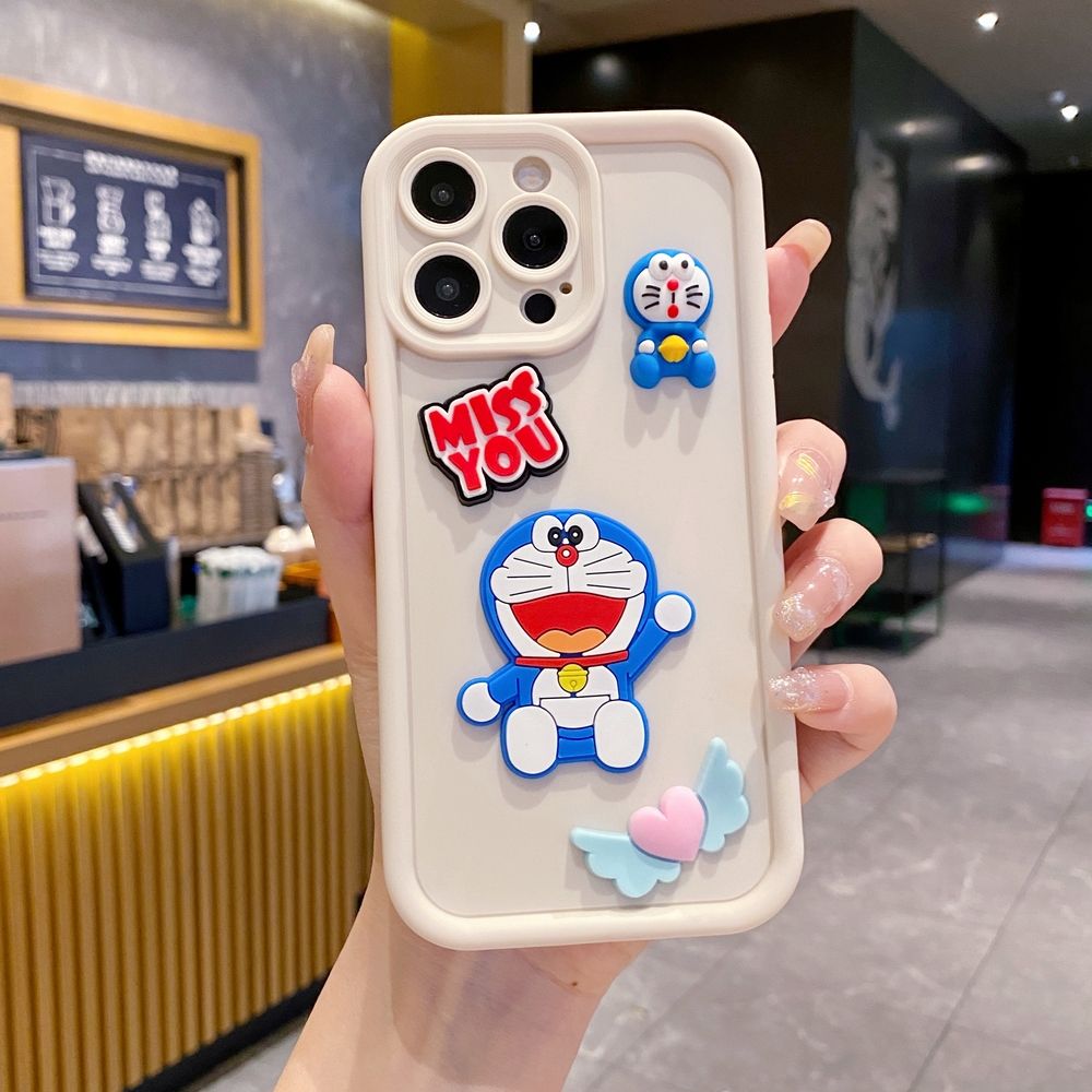 for iPhone 15 Pro Max 14 Plus 13 12 11 XR 8 7 SE 2022 XS Animation Cute Doraemo Full Protective Phone Case Anti Drop Cover