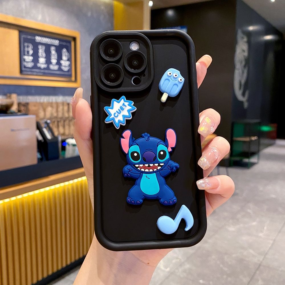 for iPhone 15 Pro Max 14 Plus 13 12 11 XR 8 7 SE 2022 XS Stitch Angel Couple Full Protective Phone Case Anti Drop Cover