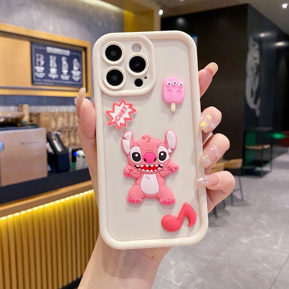 for iPhone 15 Pro Max 14 Plus 13 12 11 XR 8 7 SE 2022 XS Stitch Angel Couple Full Protective Phone Case Anti Drop Cover