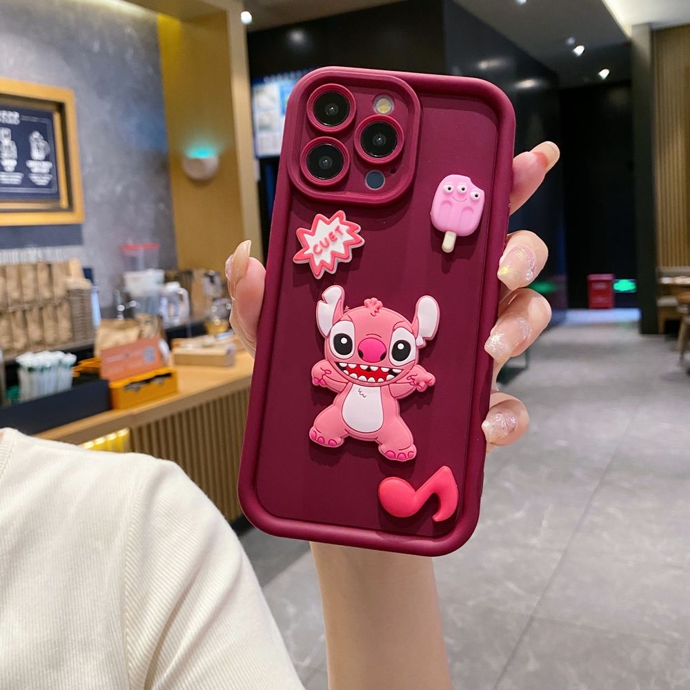 for iPhone 15 Pro Max 14 Plus 13 12 11 XR 8 7 SE 2022 XS Stitch Angel Couple Full Protective Phone Case Anti Drop Cover