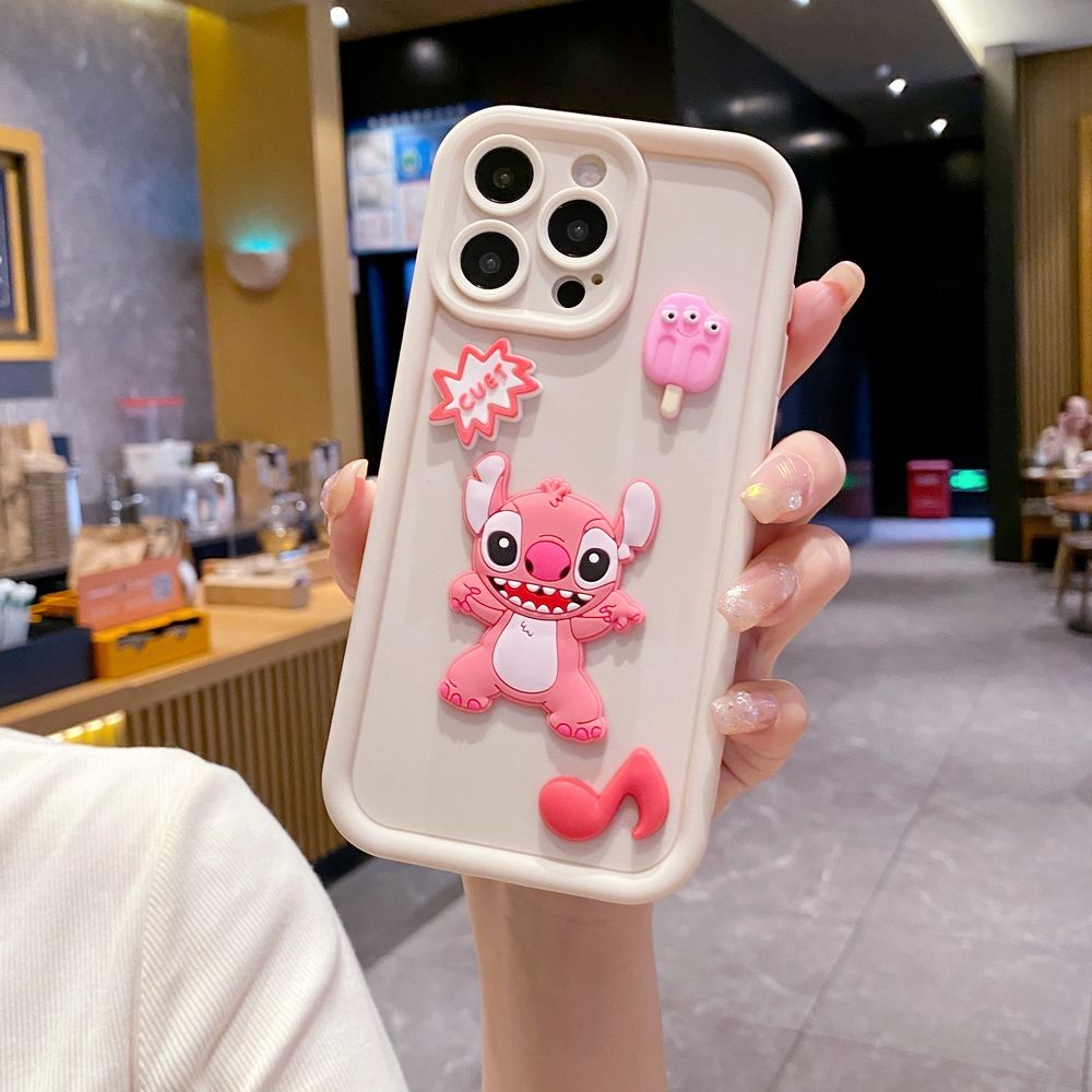 for iPhone 15 Pro Max 14 Plus 13 12 11 XR 8 7 SE 2022 XS Stitch Angel Couple Full Protective Phone Case Anti Drop Cover