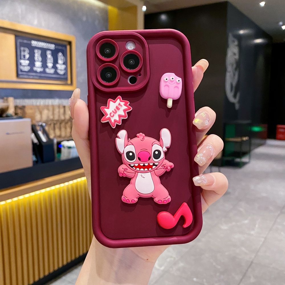 for iPhone 15 Pro Max 14 Plus 13 12 11 XR 8 7 SE 2022 XS Stitch Angel Couple Full Protective Phone Case Anti Drop Cover