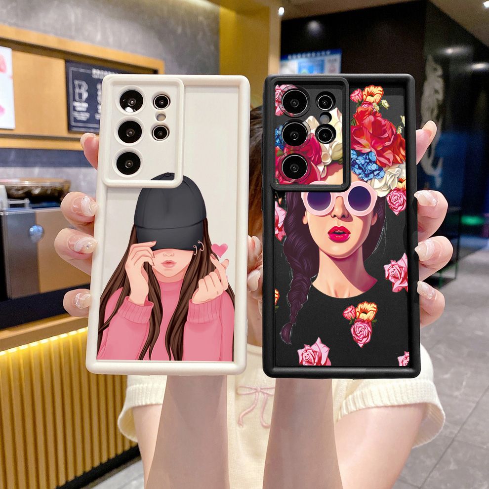 for Samsung Galaxy S24 S23 Ultra S22 Plus S21 FE S20 Beauty Flower Girl Full Protective Phone Case Anti Drop Cover