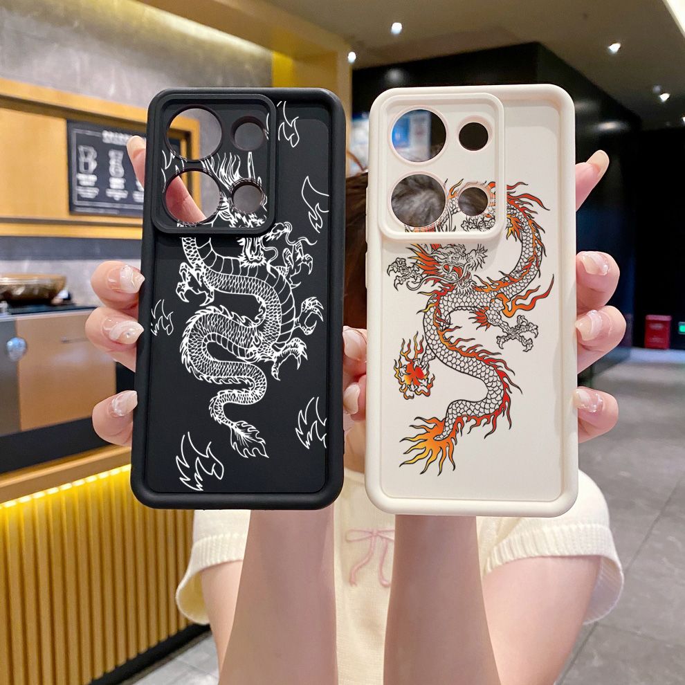 for Xiaomi Redmi Note 13 Pro 5G 12S 4G 12 Turbo 11S 13C 12C Chinese Fire Dragon Full Protective Phone Case Anti Drop Cover