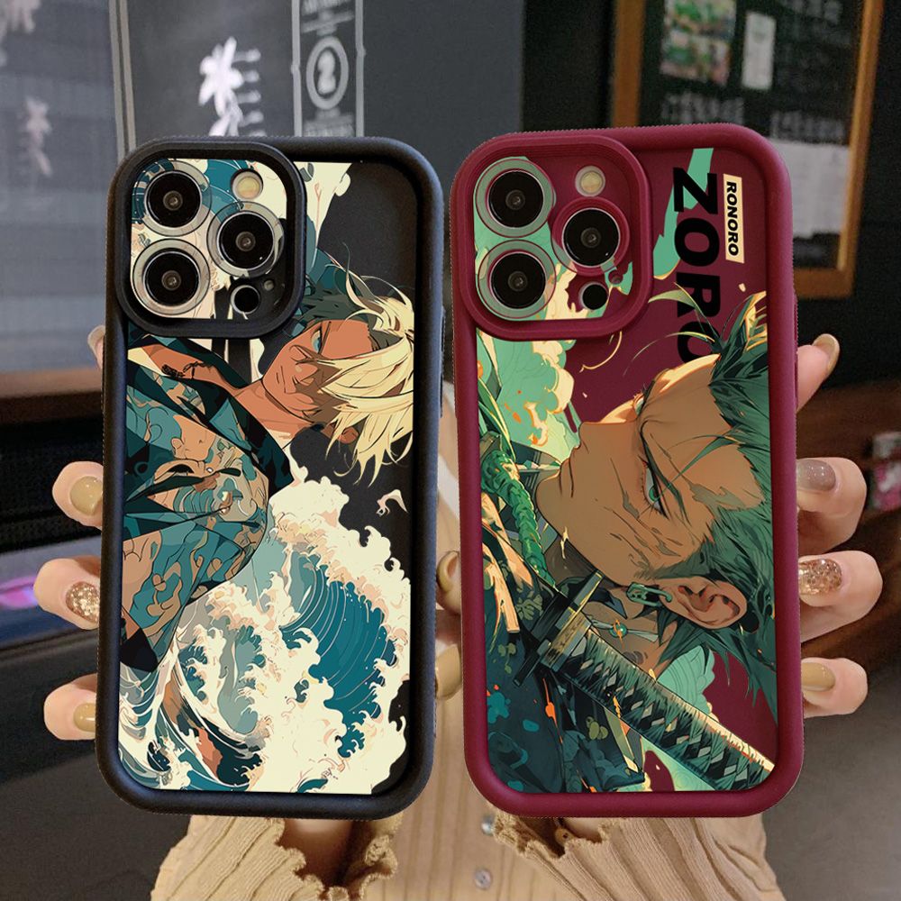 for iPhone 15 Pro Max 14 Plus 13 12 11 XR 8 7 SE 2022 XS One Piece Zoro Luffy Full Protective Phone Case Anti Drop Cover
