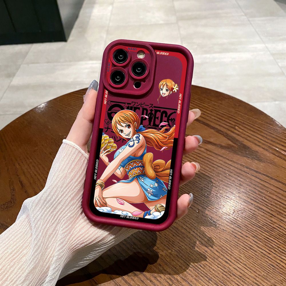 for iPhone 15 Pro Max 14 Plus 13 12 11 XR 8 7 SE 2022 XS One Piece Luffy Nami Full Protective Phone Case Anti Drop Cover