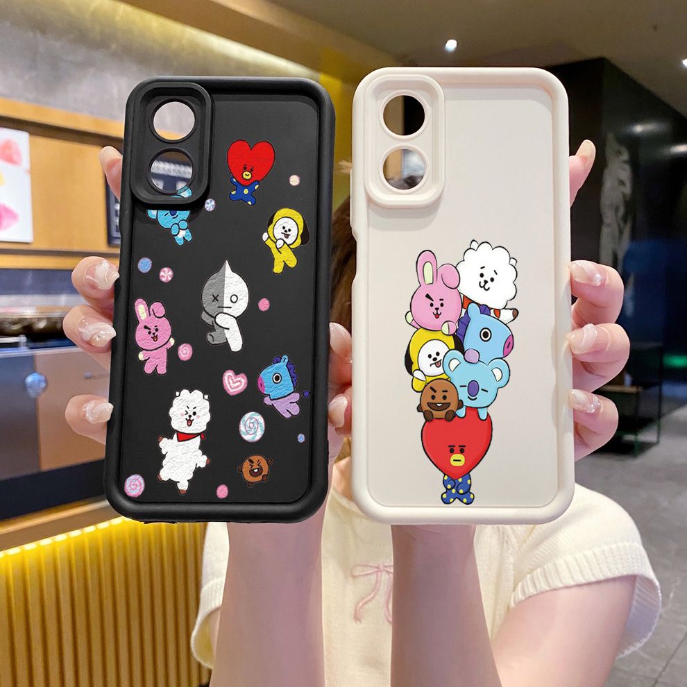 for OPPO A60 A18 A38 A17 A16 A57 A77 4G A59 A98 A78 A58 5G Cartoon BTS BT21 Full Protective Phone Case Anti Drop Cover