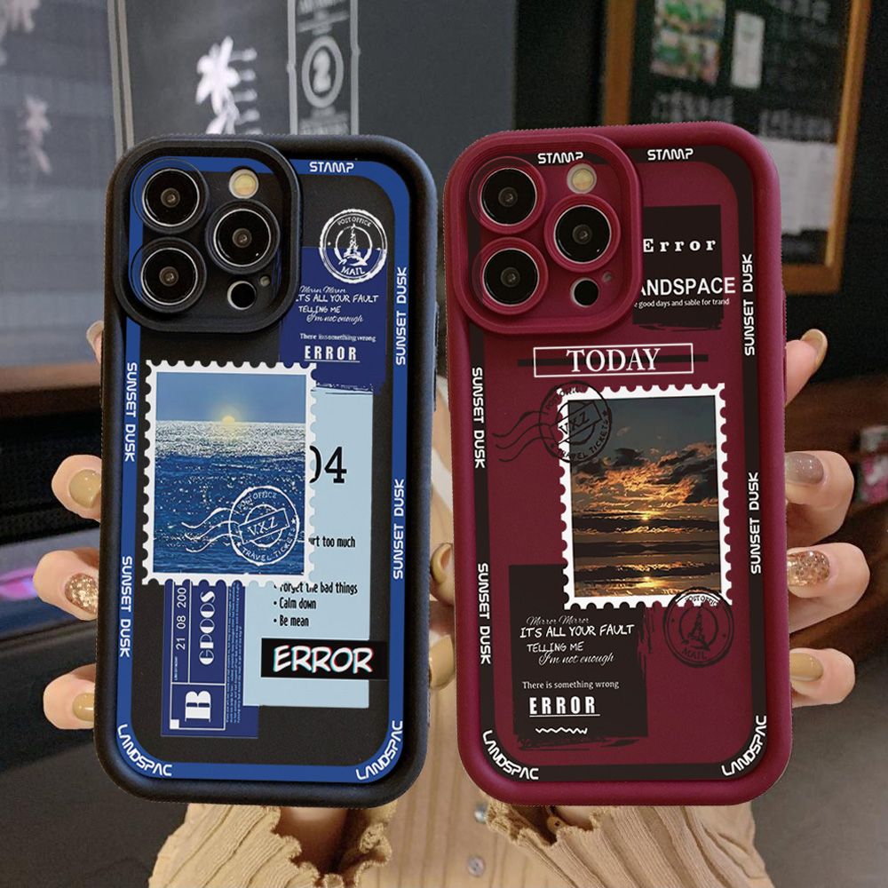 for iPhone 15 Pro Max 14 Plus 13 12 11 XR 8 7 SE 2022 XS Stamp Senery Full Protective Phone Case Anti Drop Cover