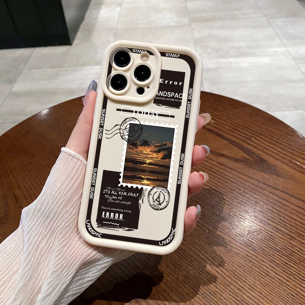 for iPhone 15 Pro Max 14 Plus 13 12 11 XR 8 7 SE 2022 XS Stamp Senery Full Protective Phone Case Anti Drop Cover