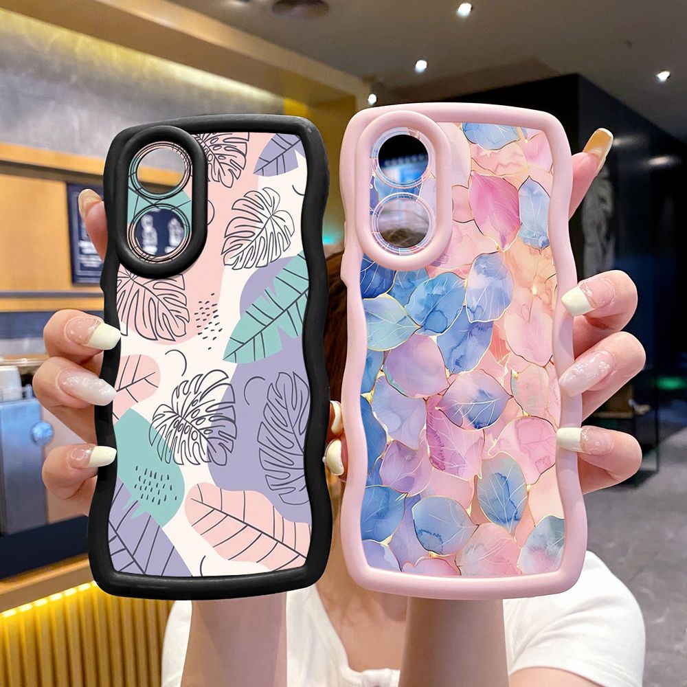 For OPPO Reno 5 6 Lite 7 8 Reno 7Z 8 Z 5F F19 F21 Pro Luxury Leaves Wave Frame Phone Case Anti Drop Cover
