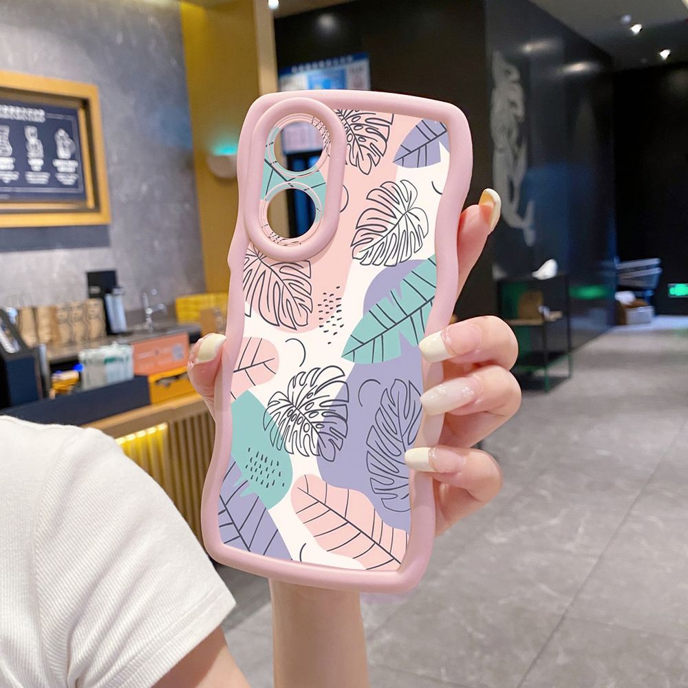 For OPPO Reno 5 6 Lite 7 8 Reno 7Z 8 Z 5F F19 F21 Pro Luxury Leaves Wave Frame Phone Case Anti Drop Cover