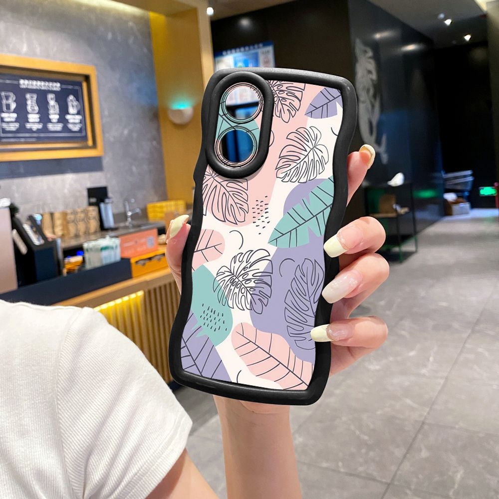 For OPPO Reno 5 6 Lite 7 8 Reno 7Z 8 Z 5F F19 F21 Pro Luxury Leaves Wave Frame Phone Case Anti Drop Cover