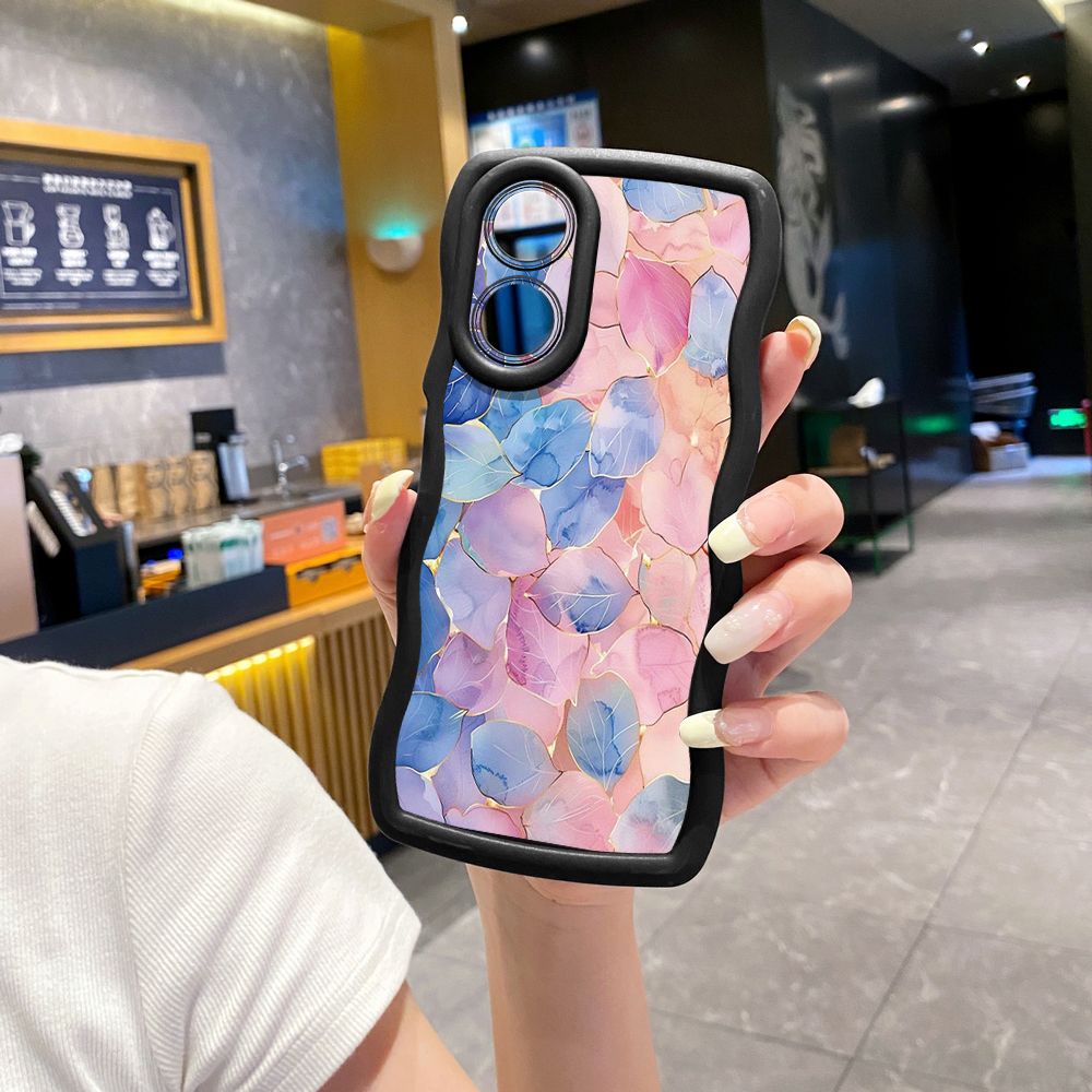 For OPPO Reno 5 6 Lite 7 8 Reno 7Z 8 Z 5F F19 F21 Pro Luxury Leaves Wave Frame Phone Case Anti Drop Cover