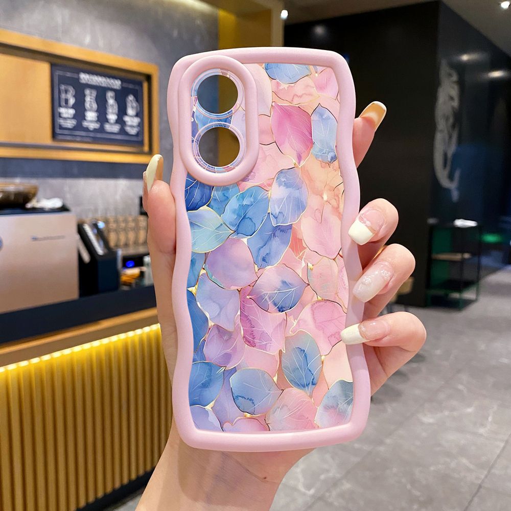 For OPPO Reno 5 6 Lite 7 8 Reno 7Z 8 Z 5F F19 F21 Pro Luxury Leaves Wave Frame Phone Case Anti Drop Cover