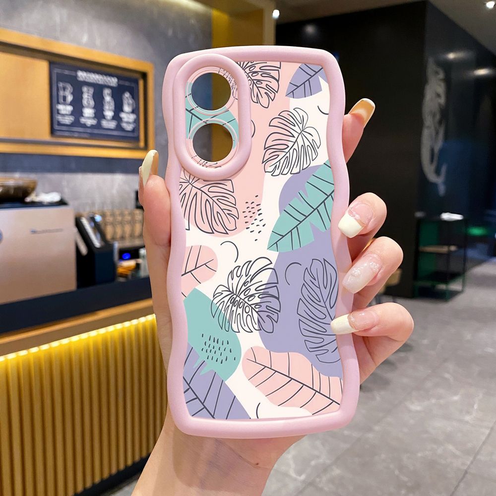 For OPPO Reno 5 6 Lite 7 8 Reno 7Z 8 Z 5F F19 F21 Pro Luxury Leaves Wave Frame Phone Case Anti Drop Cover