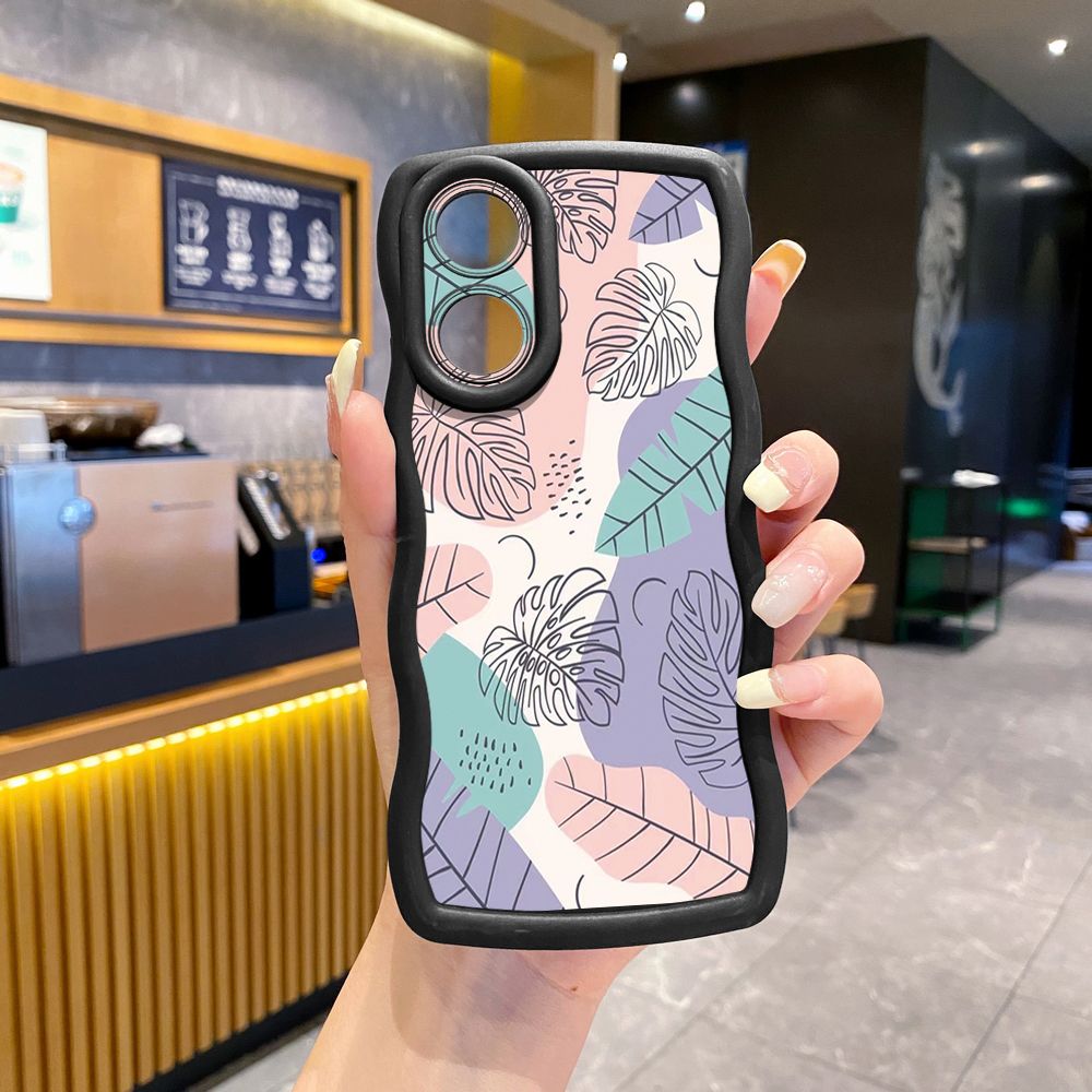 For OPPO Reno 5 6 Lite 7 8 Reno 7Z 8 Z 5F F19 F21 Pro Luxury Leaves Wave Frame Phone Case Anti Drop Cover
