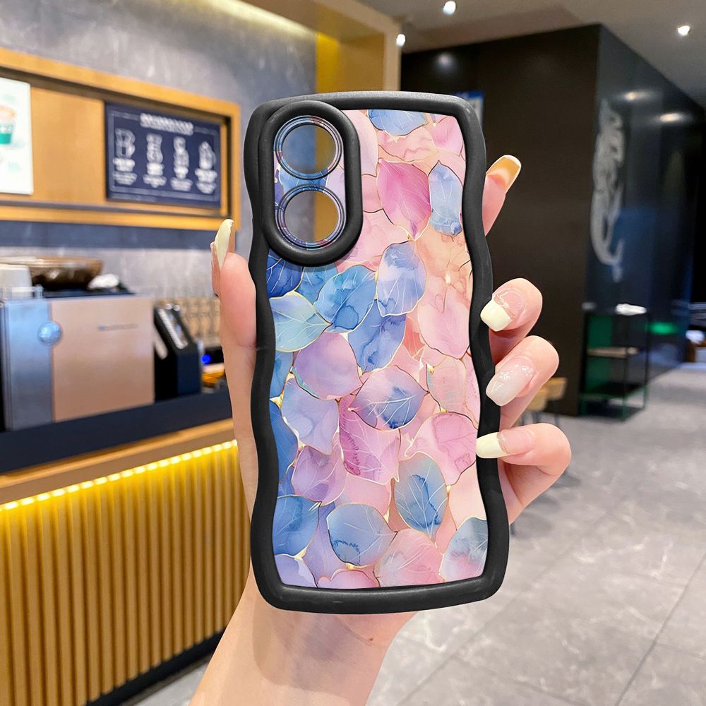 For OPPO Reno 5 6 Lite 7 8 Reno 7Z 8 Z 5F F19 F21 Pro Luxury Leaves Wave Frame Phone Case Anti Drop Cover