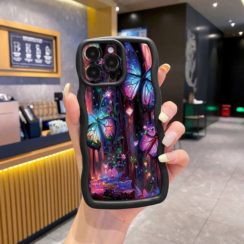 For iPhone 16 Pro Max 15 14 Plus 13 12 11 Pro Max Luxury Butterfly Wave Frame Phone Case Anti Drop Cover