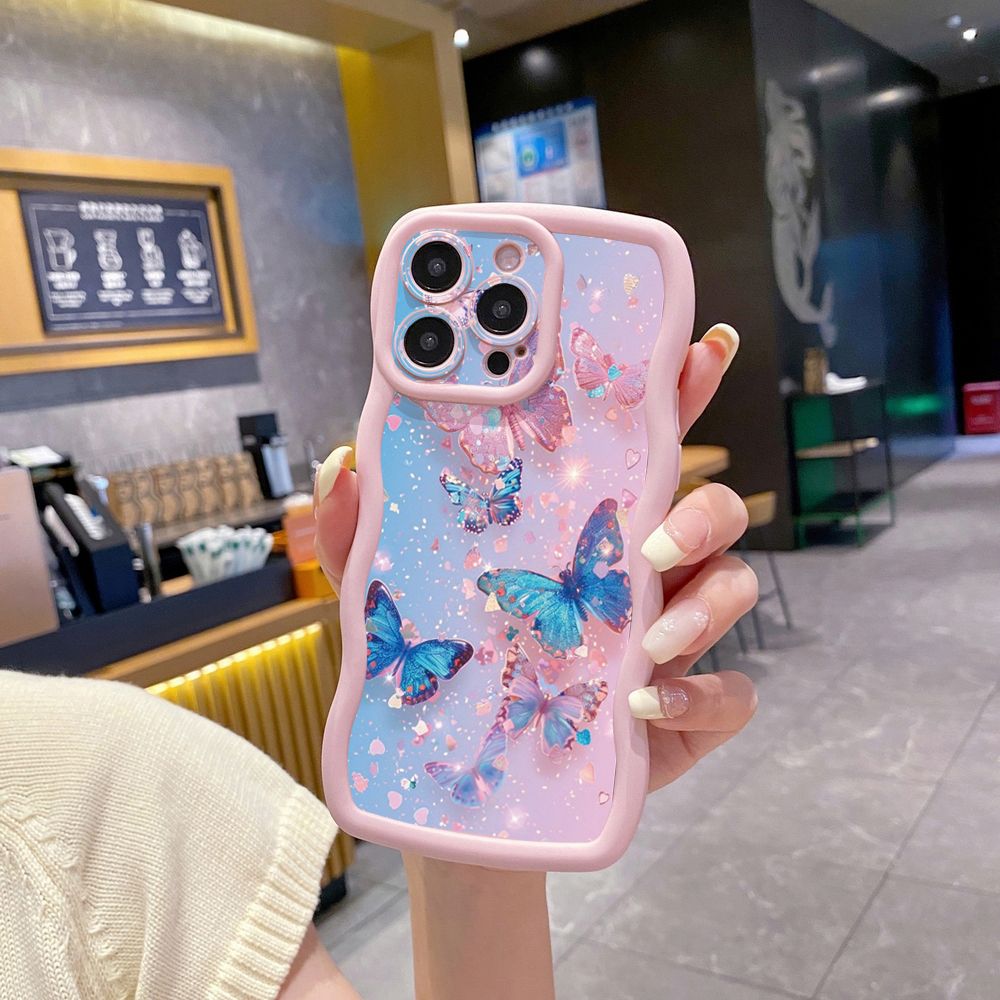 For iPhone 16 Pro Max 15 14 Plus 13 12 11 Pro Max Luxury Butterfly Wave Frame Phone Case Anti Drop Cover