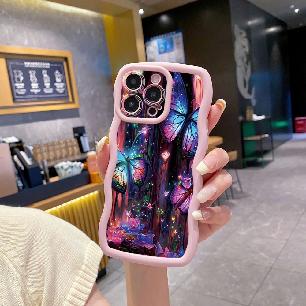 For iPhone 16 Pro Max 15 14 Plus 13 12 11 Pro Max Luxury Butterfly Wave Frame Phone Case Anti Drop Cover