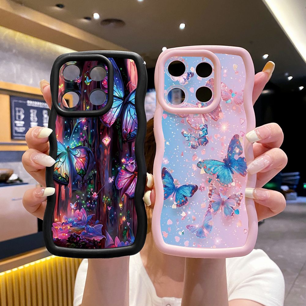 For Xiaomi Redmi Note 13 Pro 5G 12S 12 Turbo 11S 13C 12C Luxury Butterfly Wave Frame Phone Case Anti Drop Cover
