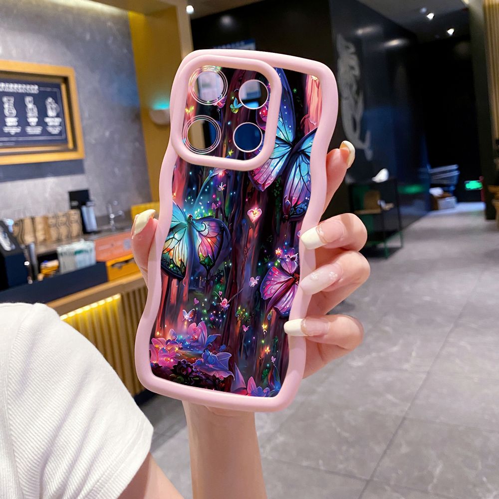 For Xiaomi Redmi Note 13 Pro 5G 12S 12 Turbo 11S 13C 12C Luxury Butterfly Wave Frame Phone Case Anti Drop Cover