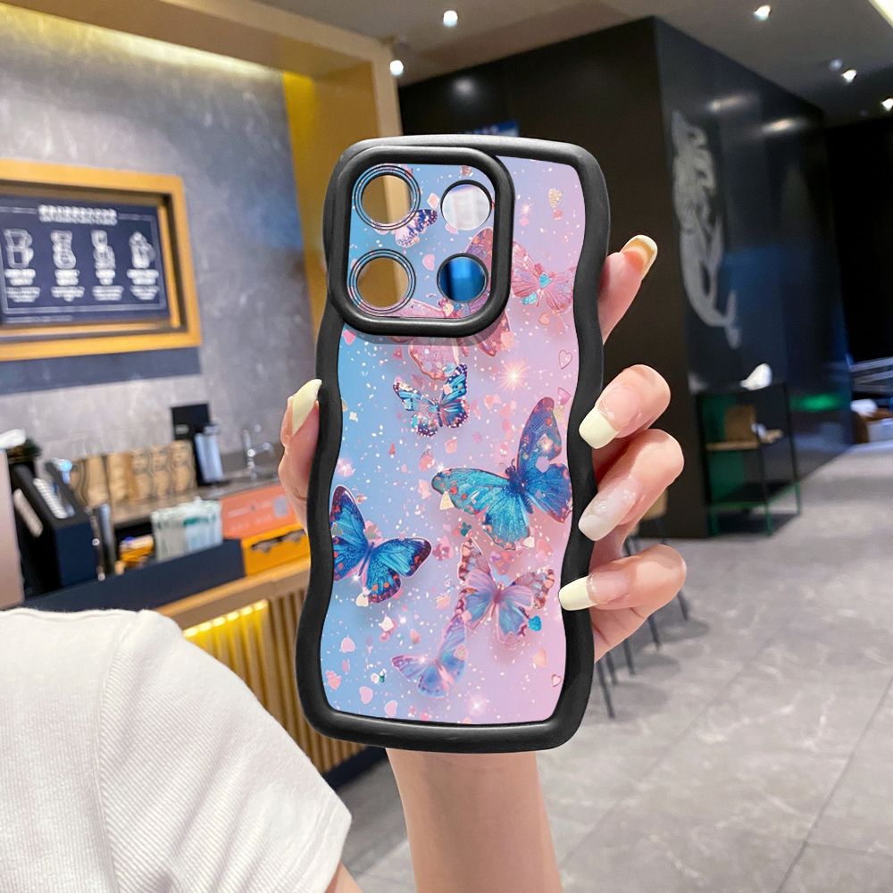 For Xiaomi Redmi Note 13 Pro 5G 12S 12 Turbo 11S 13C 12C Luxury Butterfly Wave Frame Phone Case Anti Drop Cover