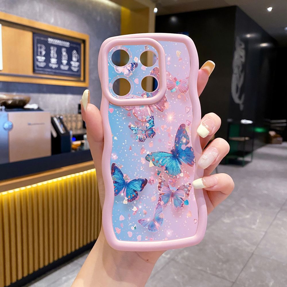 For Xiaomi Redmi Note 13 Pro 5G 12S 12 Turbo 11S 13C 12C Luxury Butterfly Wave Frame Phone Case Anti Drop Cover