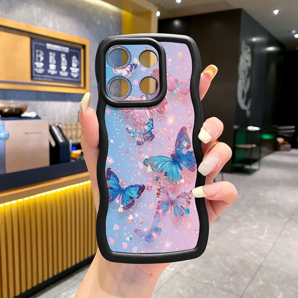 For Xiaomi Redmi Note 13 Pro 5G 12S 12 Turbo 11S 13C 12C Luxury Butterfly Wave Frame Phone Case Anti Drop Cover