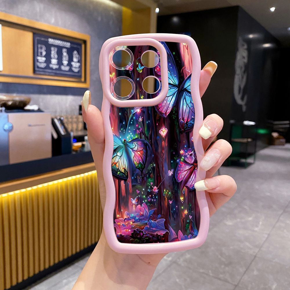 For Xiaomi Redmi Note 13 Pro 5G 12S 12 Turbo 11S 13C 12C Luxury Butterfly Wave Frame Phone Case Anti Drop Cover