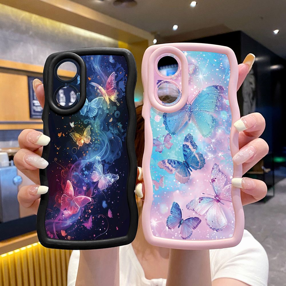 For OPPO Reno 5 6 Lite 7 8 Reno 7Z 8 Z 5F F19 F21 Pro Luxury Butterfly Wave Frame Phone Case Anti Drop Cover